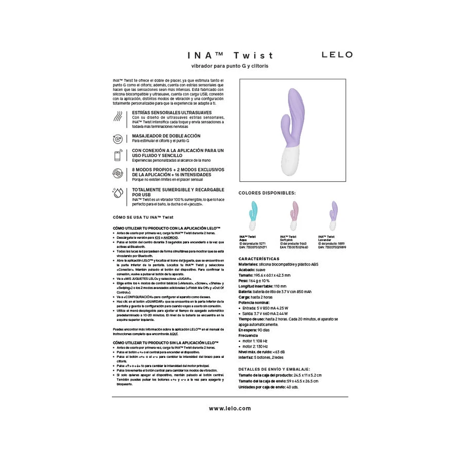 LELO - INA TWIST DOPPIO VIBRATORE A CONIGLIO PER IL PUNTO G E IL CLITORIDE BLU